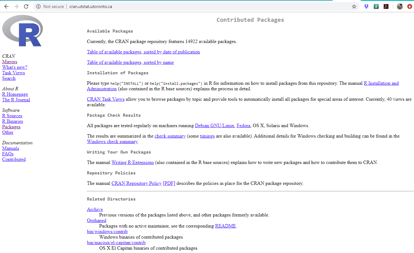 Page des packages contenant des liens vers la liste complète des packages.